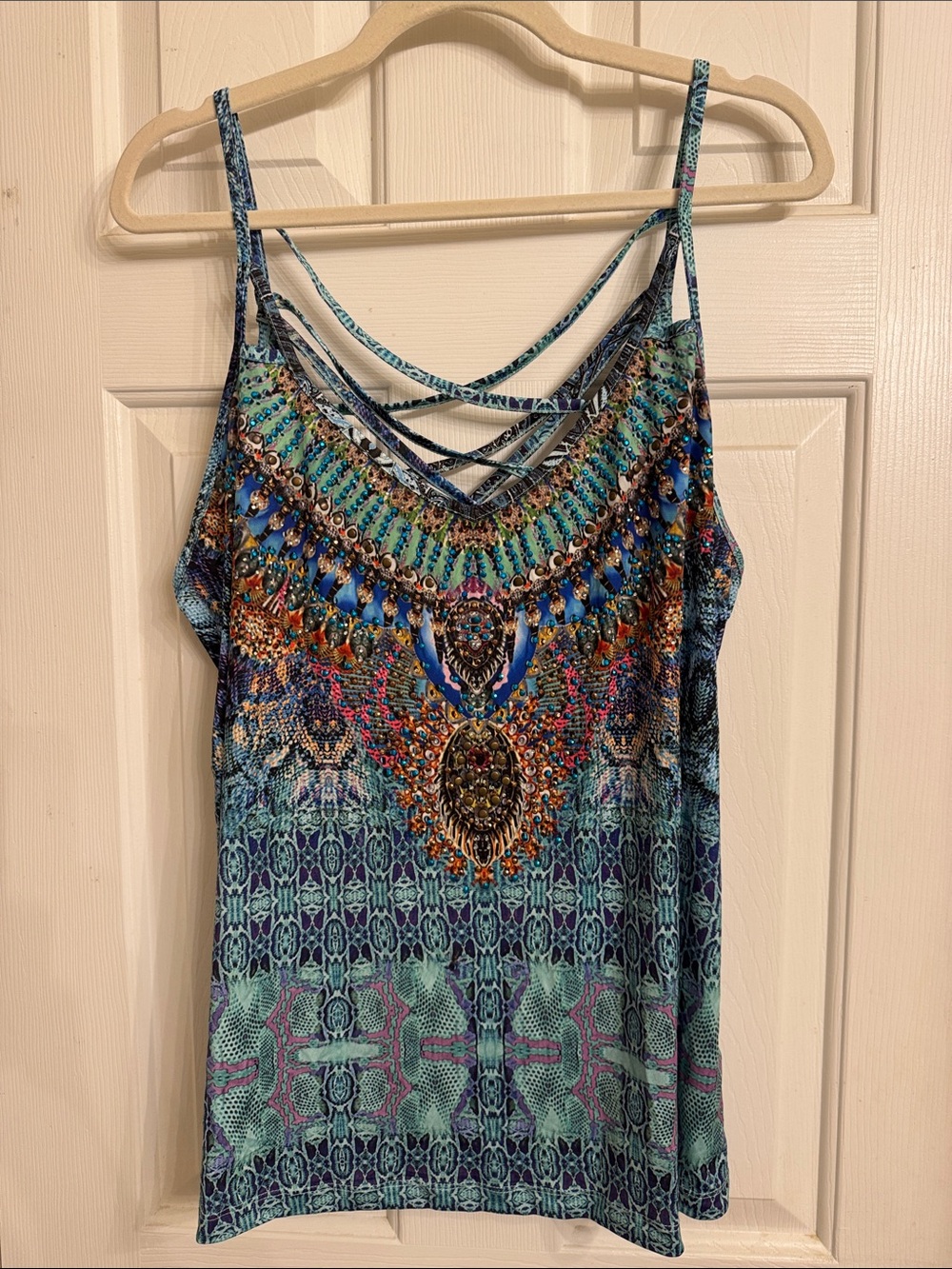 VENUS Teal Blue Multicolor Crisscross Cami